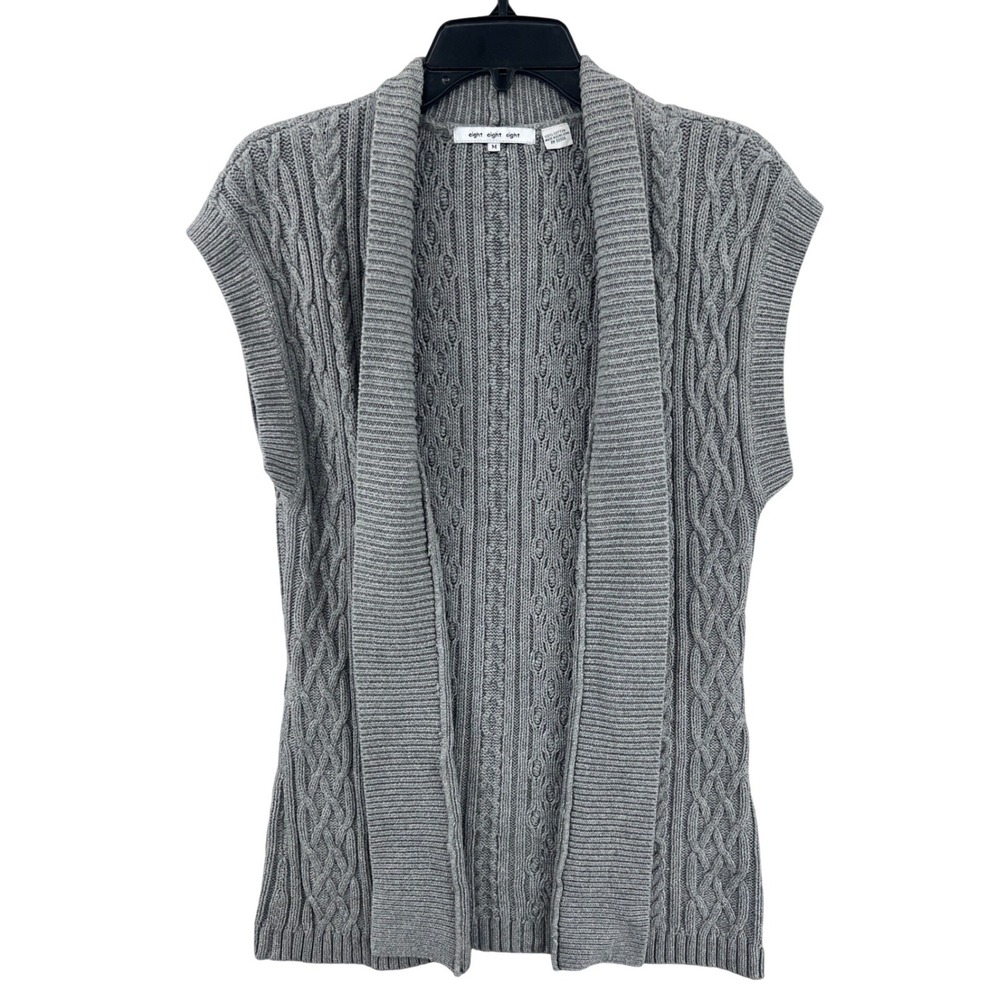 Eight Eight Eight Coastal Cable Knit‎ Cardigan Vest Size M Grey Academic Preppy